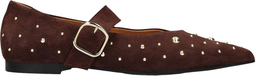 Manfield Dames Bordeaux rode suède loafers met goudkleurige studs