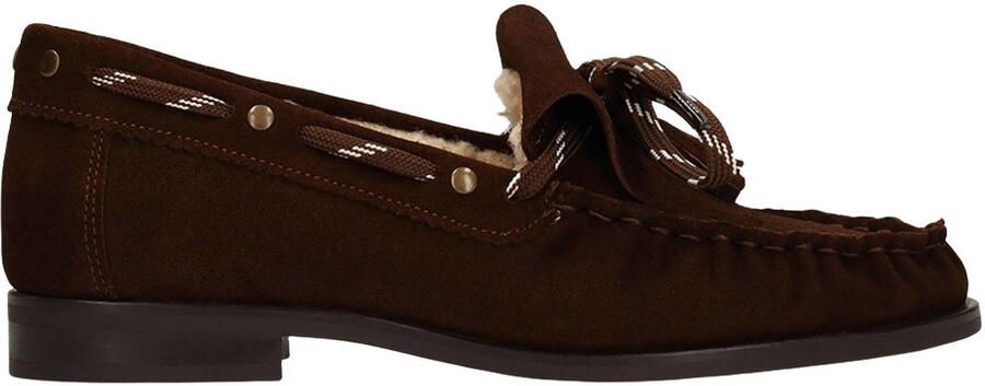 Manfield Dames Donkerbruine gevoerde suède loafers