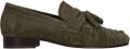 Manfield Dames Donkergroene suède loafers met kwastjes - Groen