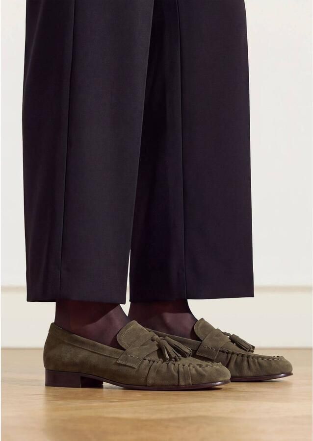 Manfield Dames Donkergroene suède loafers met kwastjes - Foto 3
