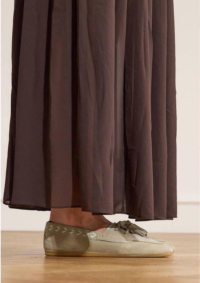 Manfield Dames Groene suède loafers met kwastjes