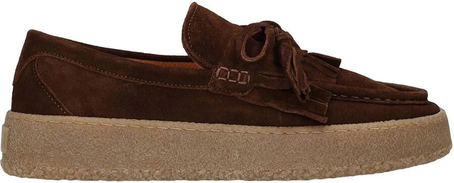 Manfield Dames Bruine suède loafers met franjes
