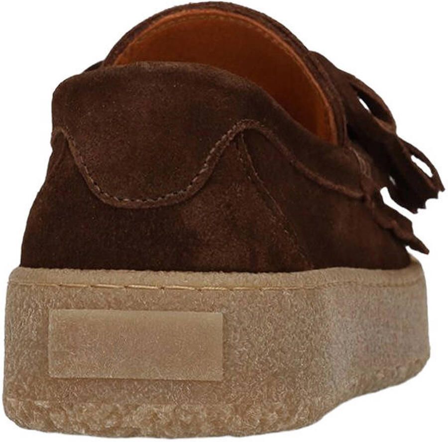 Manfield Dames Bruine suède loafers met franjes - Foto 2