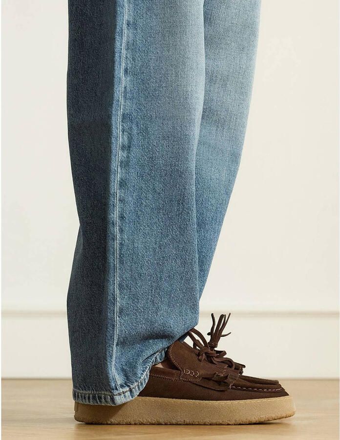 Manfield Dames Bruine suède loafers met franjes - Foto 2