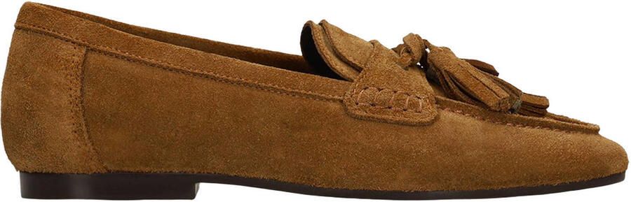 Manfield suède loafers met franjes cognac