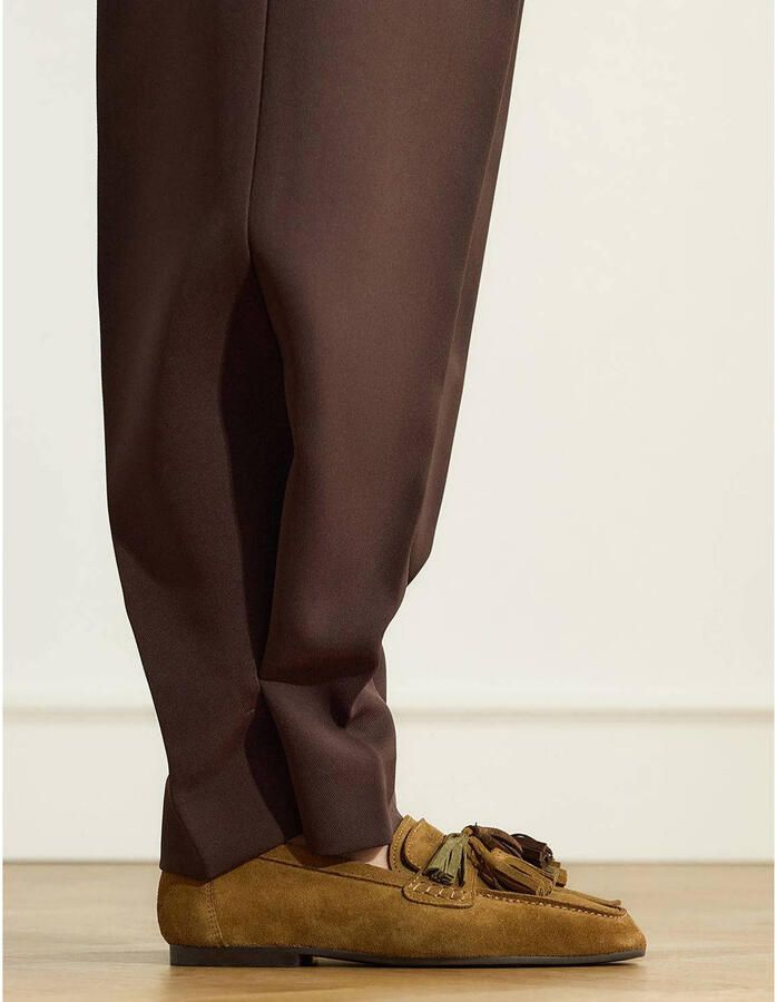 Manfield suède loafers met franjes cognac - Foto 2