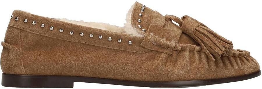 Manfield Dames Cognac suède loafers met voering