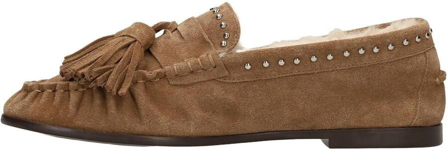 Manfield Dames Cognac suède loafers met voering - Foto 3
