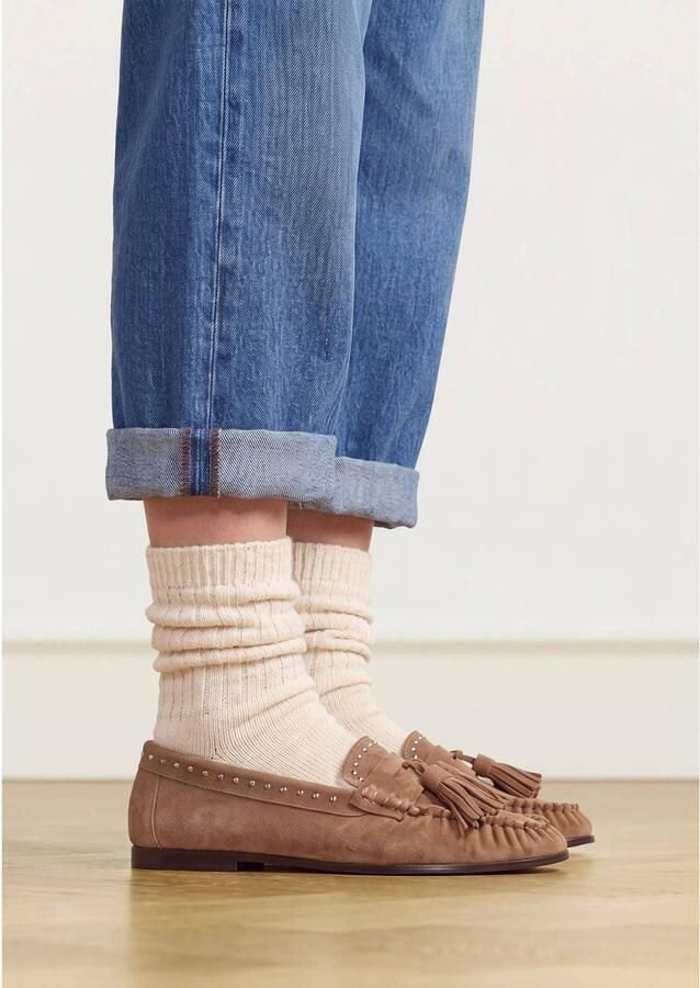 Manfield Dames Cognac suède loafers met voering - Foto 2