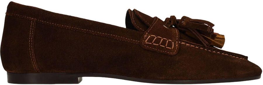 Manfield suède loafers met franjes donkerbruin