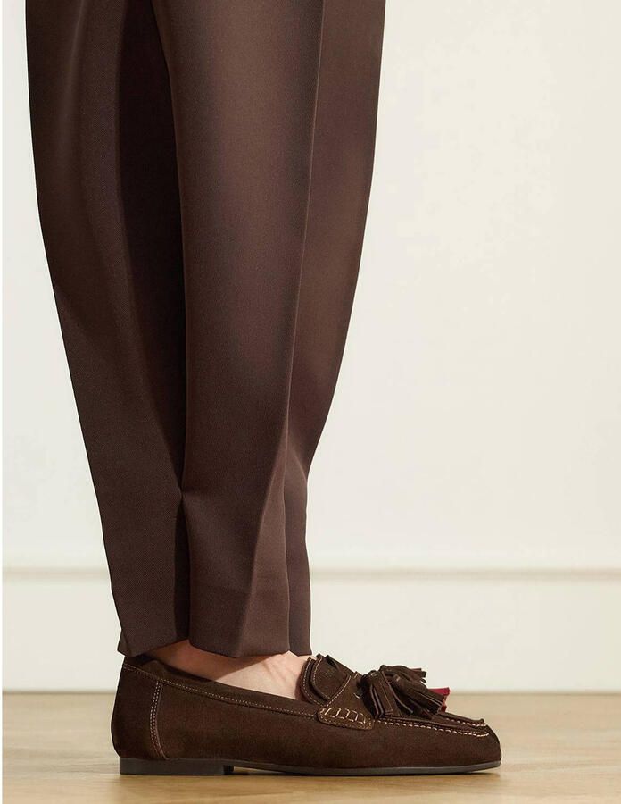 Manfield suède loafers met franjes donkerbruin - Foto 2