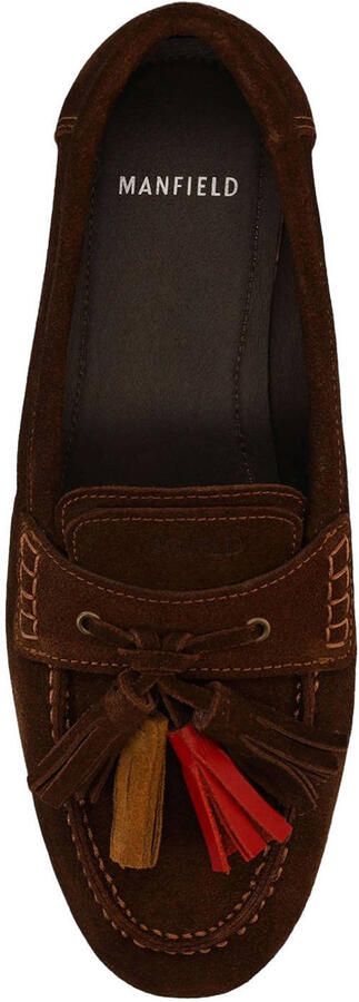 Manfield suède loafers met franjes donkerbruin - Foto 3