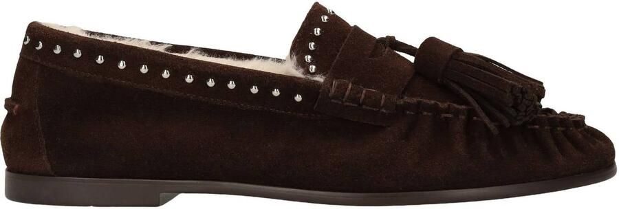 Manfield Dames Donkerbruine suède loafers met voering