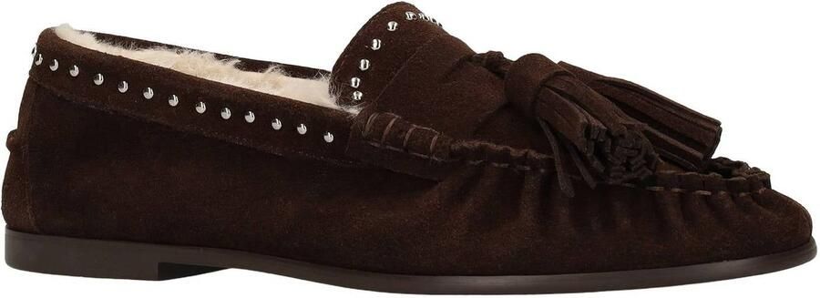 Manfield Dames Donkerbruine suède loafers met voering - Foto 3
