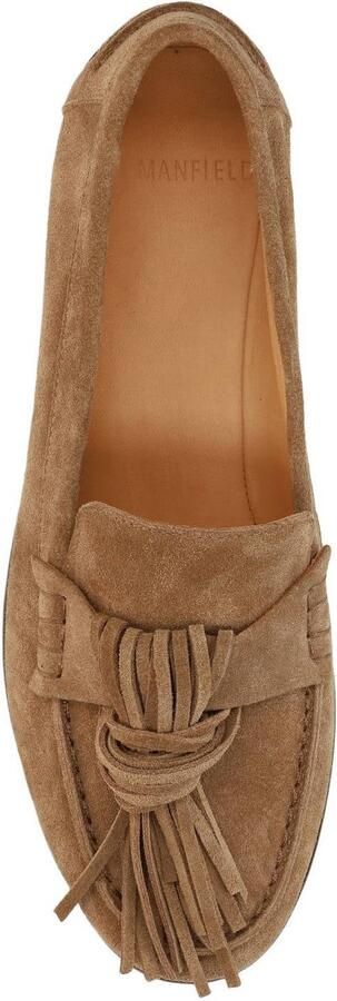 Manfield Dames Taupe suède loafers met franjes - Foto 2