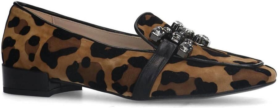 Manfield Dames Suède Panterprint loafers met chain - Foto 2