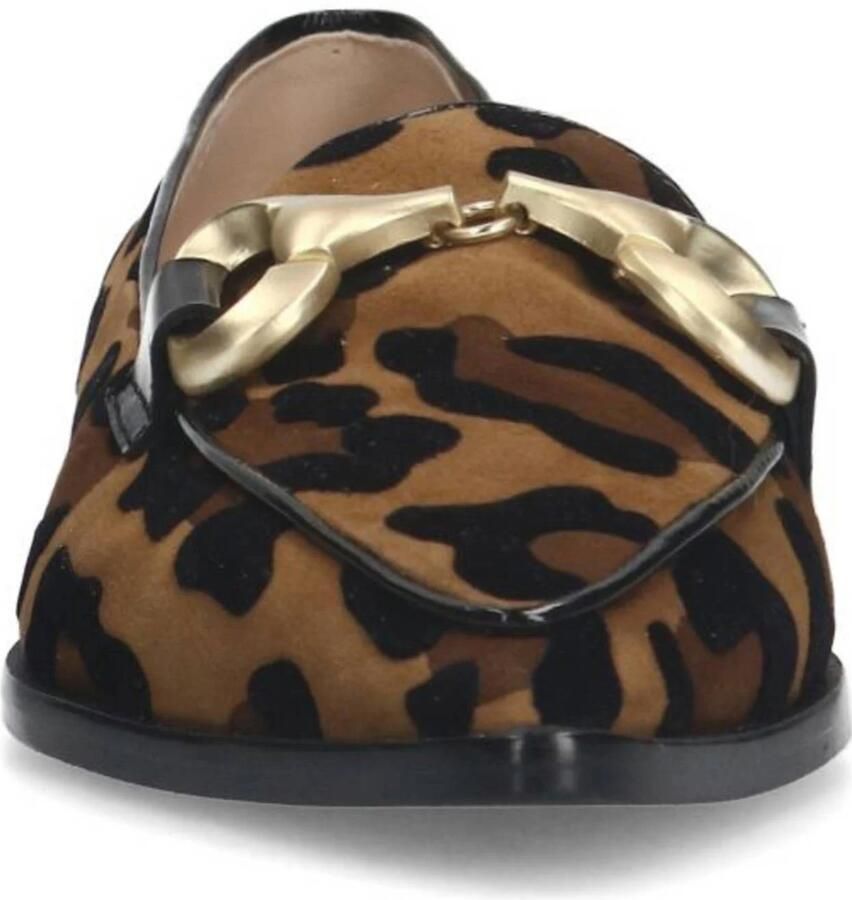 Manfield Dames Suède panter loafers met gouden chain