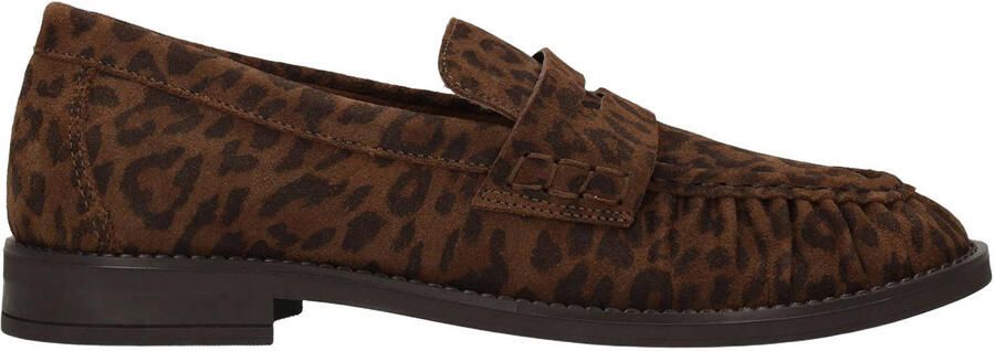Manfield suède loafers met panterprint bruin