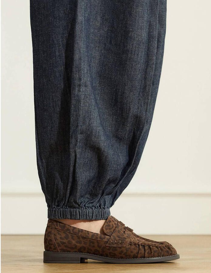 Manfield suède loafers met panterprint bruin - Foto 3