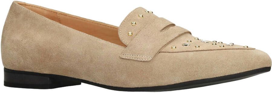 Manfield Dames Beige suède loafers met gouden studs - Foto 3