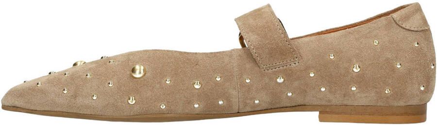 Manfield Dames Beige suède loafers met studs - Foto 3