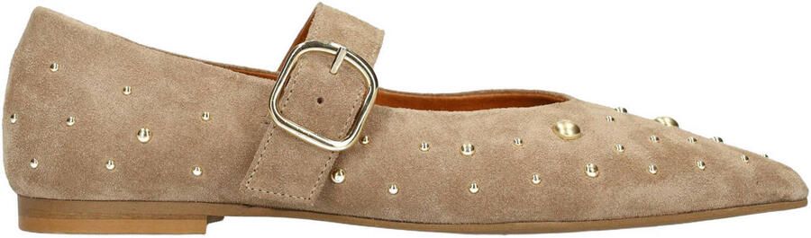 Manfield Dames Beige suède loafers met studs