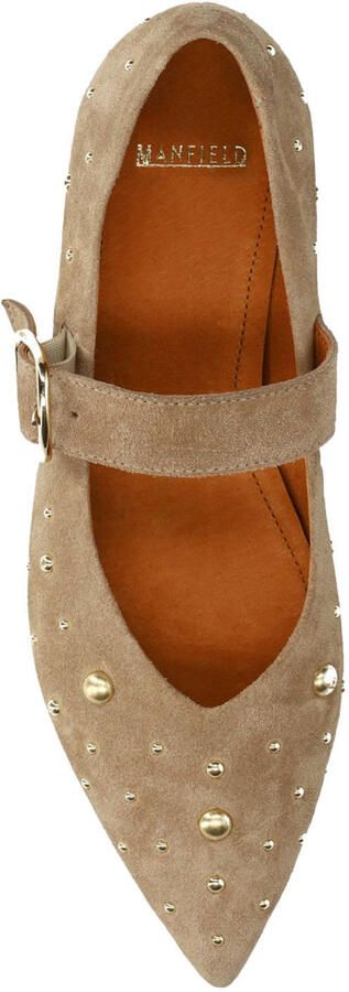 Manfield Dames Beige suède loafers met studs - Foto 2