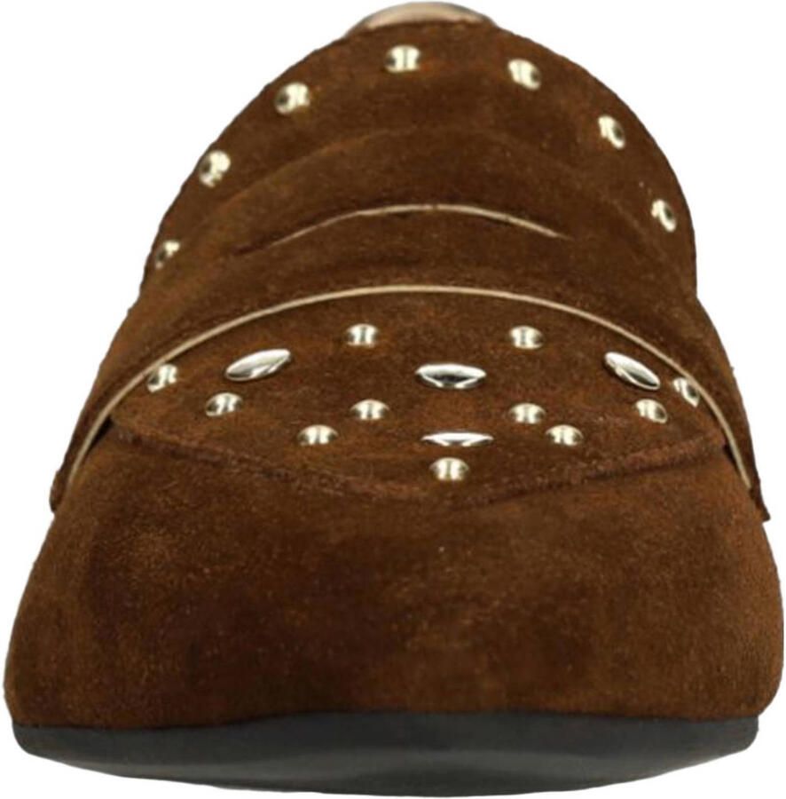 Manfield Dames Donkerbruine suède loafers met gouden studs - Foto 2