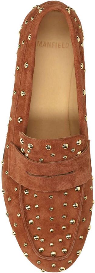 Manfield Dames Oranje suède loafers met studs - Foto 2