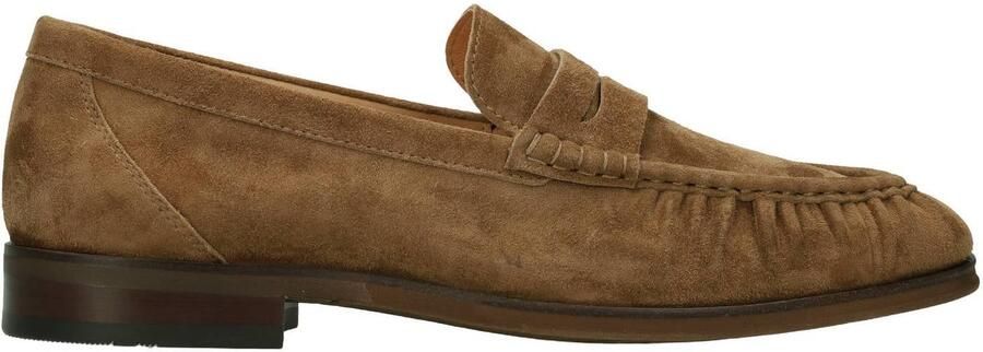 Manfield Heren Taupe suède loafers met gestikte neus