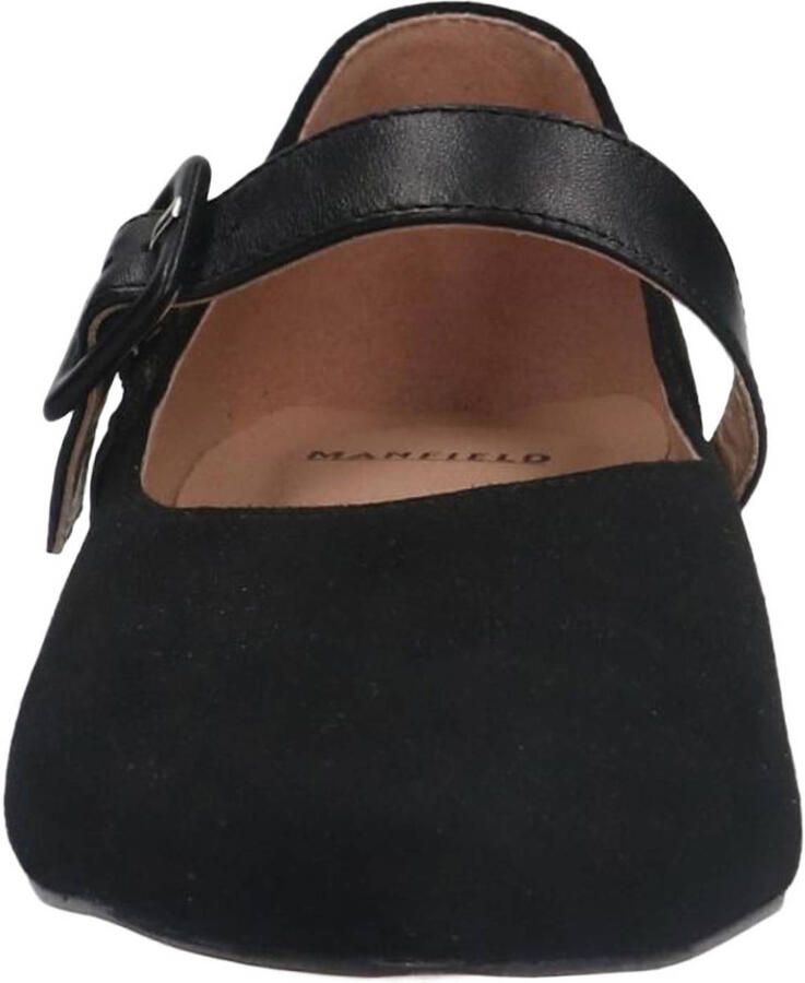 Manfield Dames Zwarte suède loafers met gespsluiting