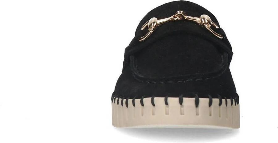 Manfield Dames Zwarte suède loafer met goudkleurig detail - Foto 2