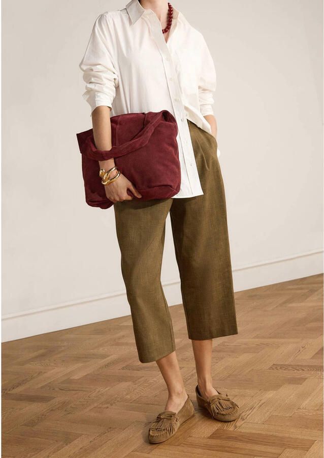 Manfield Dames Cognac suède loafers met franjes