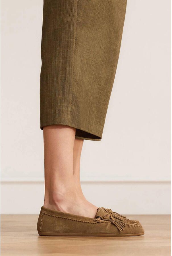 Manfield Dames Cognac suède loafers met franjes - Foto 2