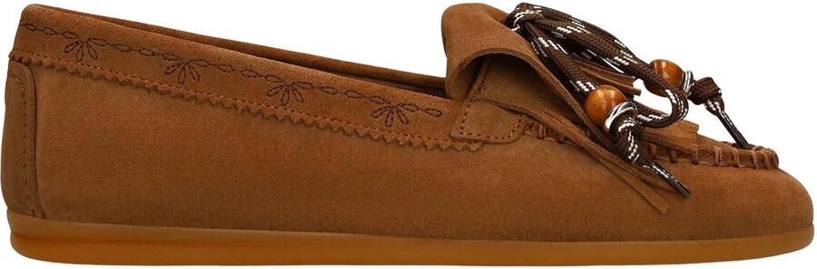 Manfield Dames Cognac suède loafers met veters