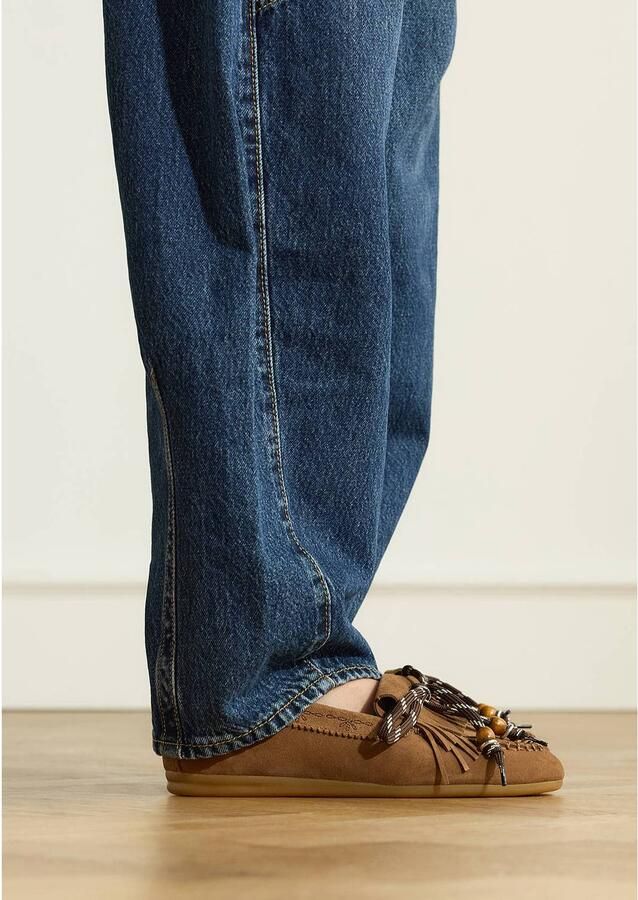 Manfield Dames Cognac suède loafers met veters - Foto 3