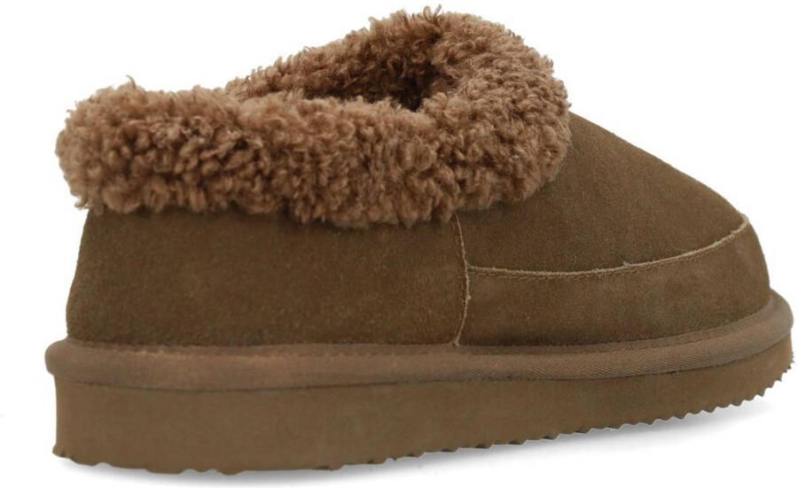 Manfield Heren Donkerbruine suède pantoffels met imitatie wol - Foto 3