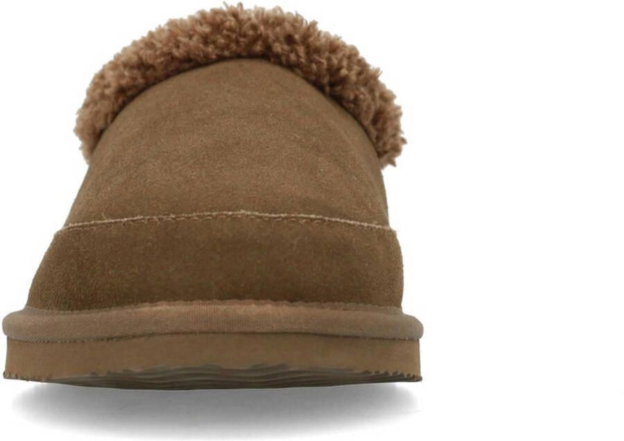 Manfield Heren Donkerbruine suède pantoffels met imitatie wol