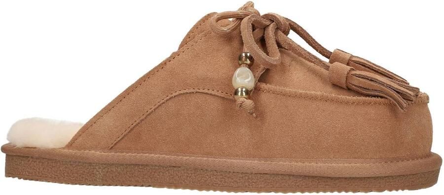 Manfield Dames Cognac suède pantoffels met bontvoering - Foto 2