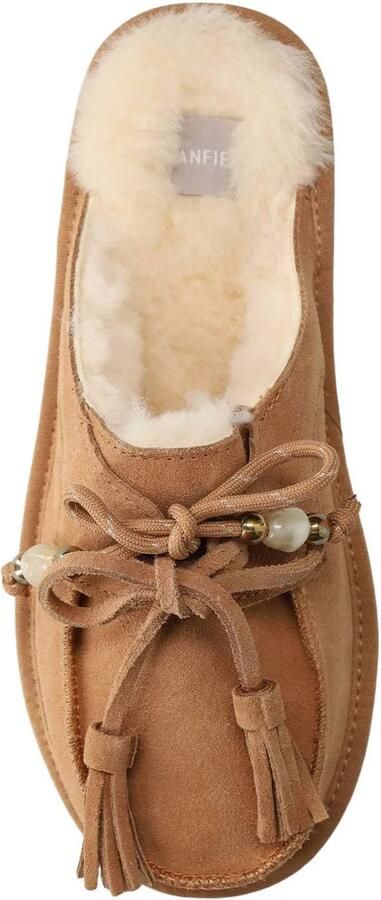Manfield Dames Cognac suède pantoffels met bontvoering - Foto 3