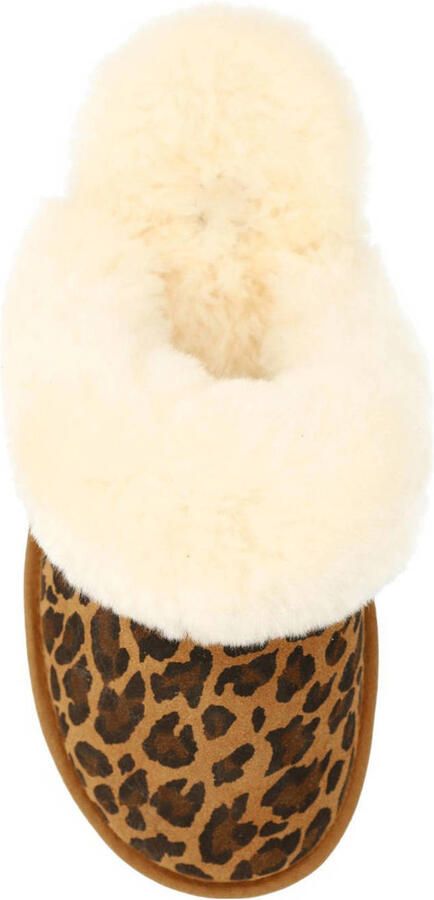 Manfield Dames Beige leopard pantoffels met bontvoering - Foto 3