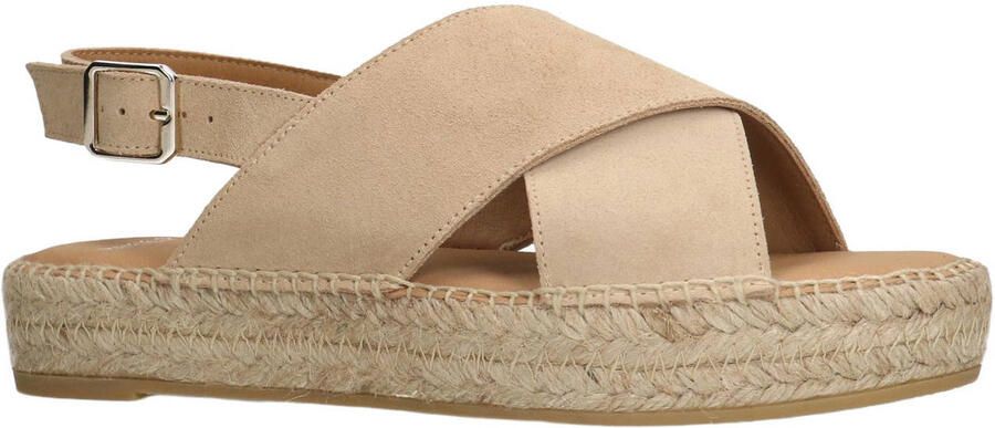 Manfield Dames Beige suède sandalen met plateau - Foto 2