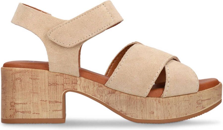 Manfield Dames Beige suède sandalen met blokhak
