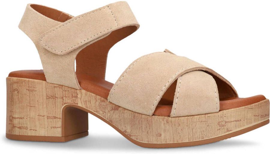 Manfield Dames Beige suède sandalen met blokhak - Foto 3
