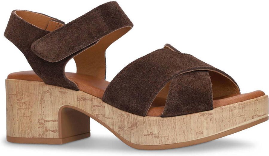 Manfield Dames Bruine suède sandalen met blokhak - Foto 3