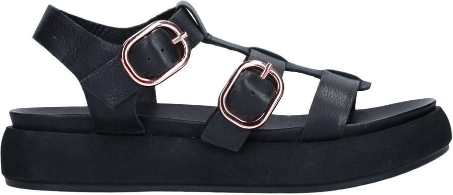 Manfield Dames Zwarte leren sandalen