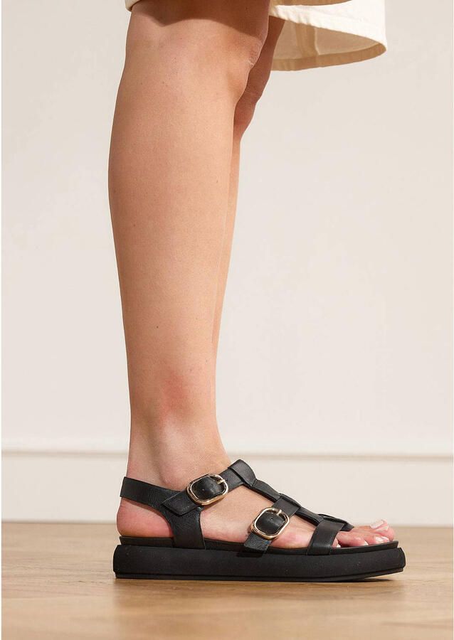 Manfield Dames Zwarte leren sandalen - Foto 2