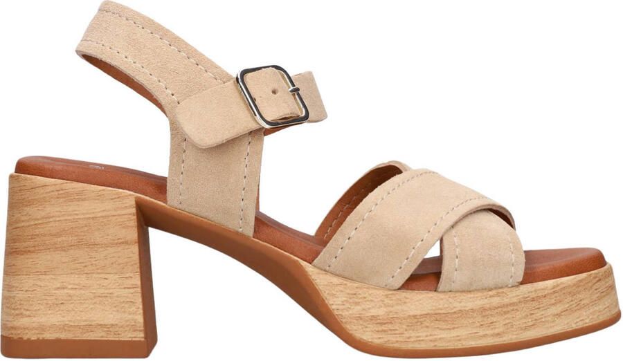 Manfield Dames Beige suède sandalen met blokhak