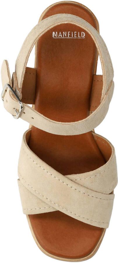 Manfield Dames Beige suède sandalen met blokhak - Foto 3
