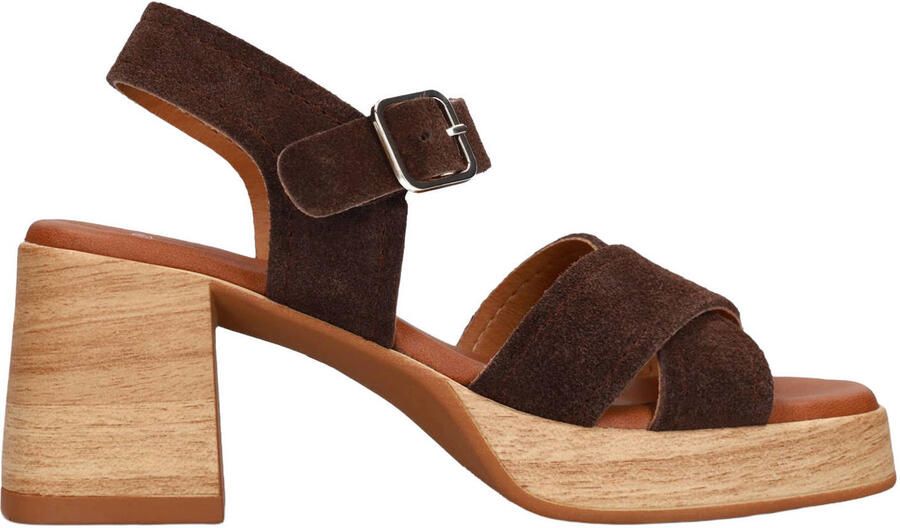 Manfield Dames Bruine suède sandalen met blokhak